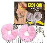 Розовые меховые наручники Eroticon Hand Cuffs