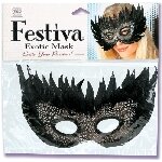 Черная открытая маска из перьев Festiva Exotic Mask